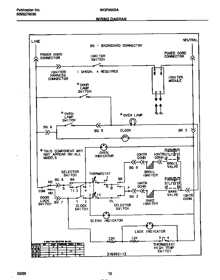 WIRING DIAGRAM Diagram and Parts List for WGF350SAWD  Frigidaire Range
