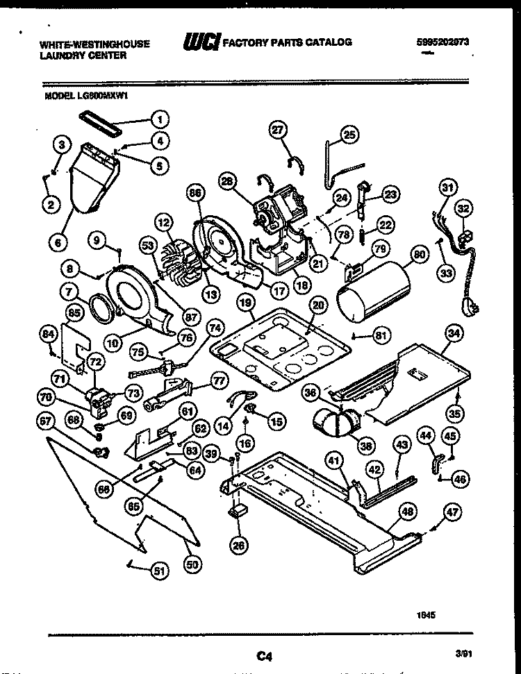 MOTOR, BLOWER AND CABINET PARTS Diagram and Parts List for LG600MXD1  Frigidaire Washer Dryer Combo