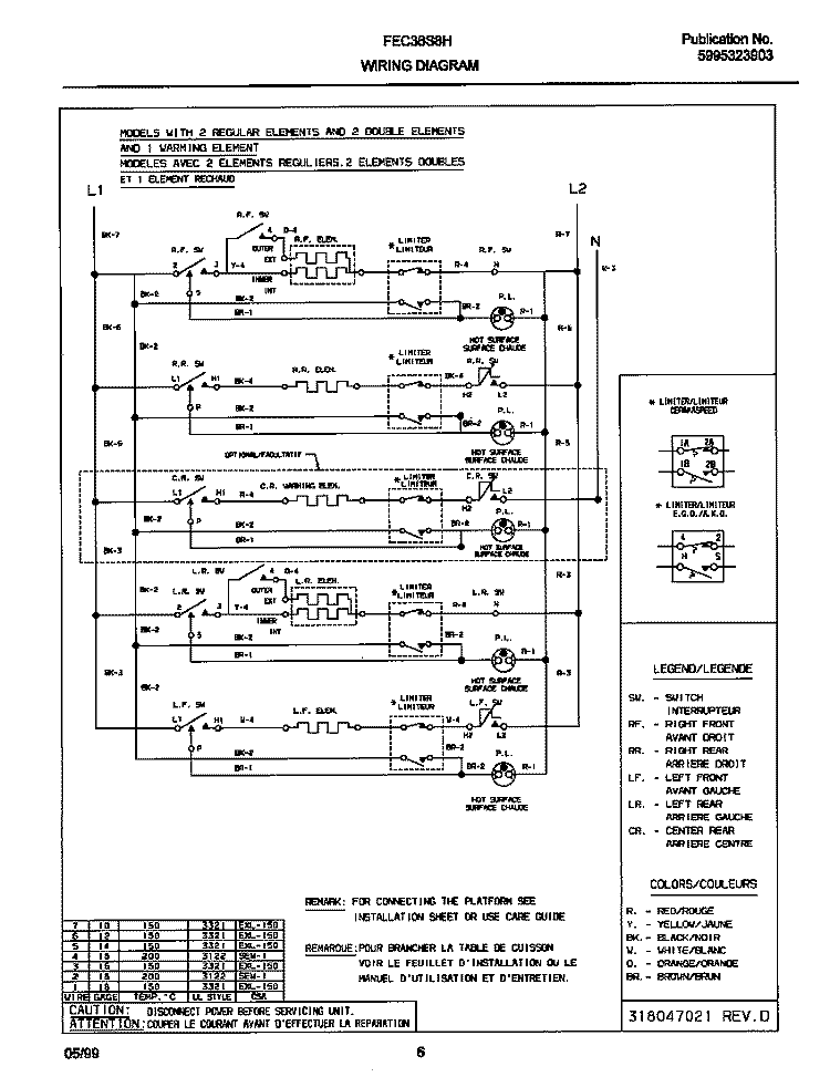 WIRING DIAGRAM Diagram and Parts List for FEC36S8HSA  Frigidaire Cooktop