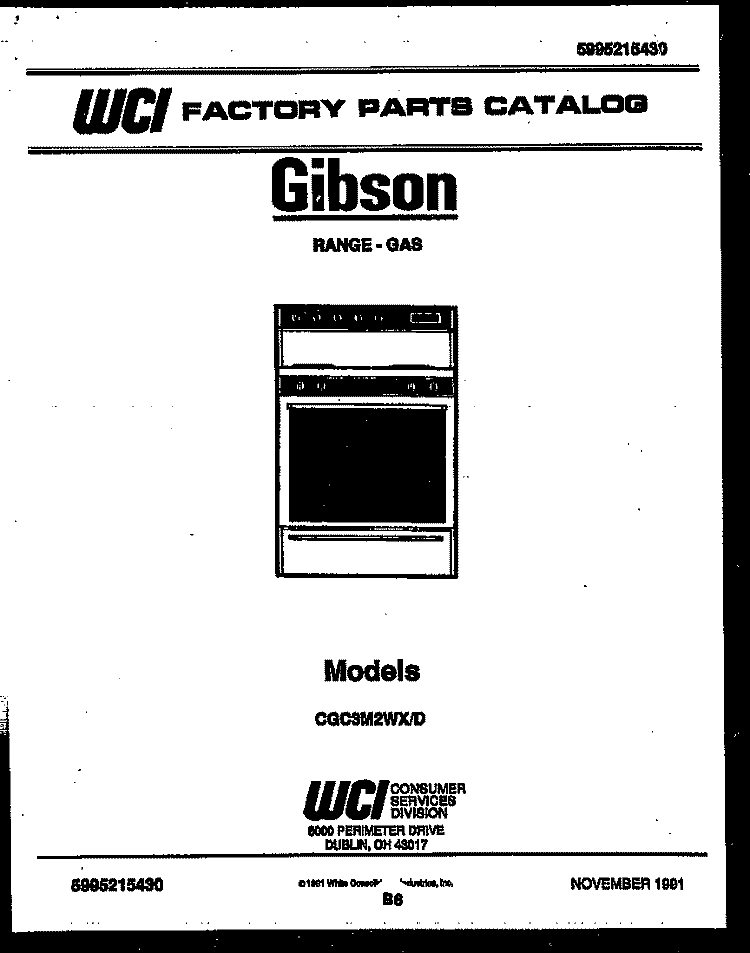 COVER Diagram and Parts List for HV1530B  Gibson Range Hood