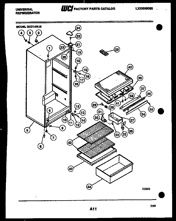 CABINET PARTS Diagram and Parts List for GCD14WW9  Uni Refrigerator