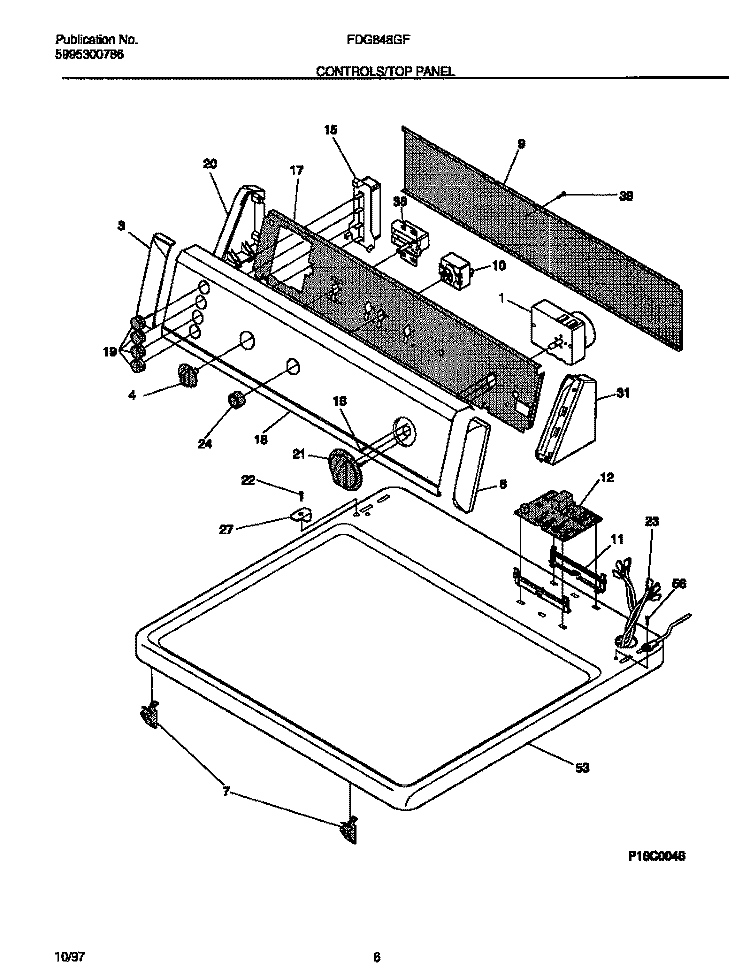 CONTROLS / TOP PANEL Diagram and Parts List for FDG848GFT0  Frigidaire Dryer