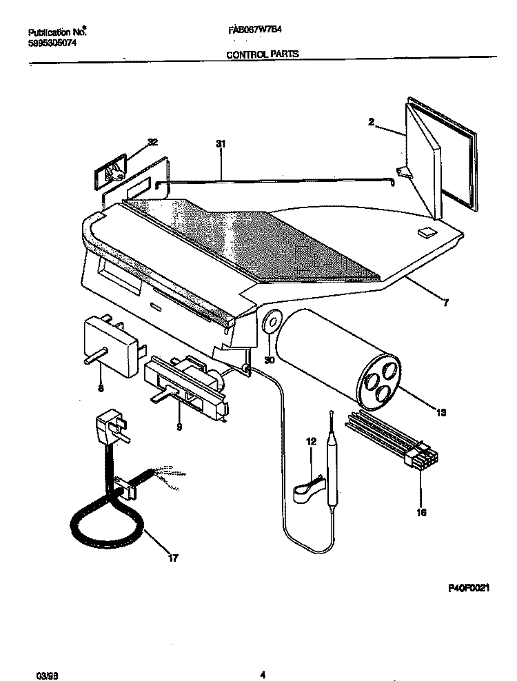 CONTROL PARTS Diagram and Parts List for FAB067W7B4  Frigidaire Air Conditioner