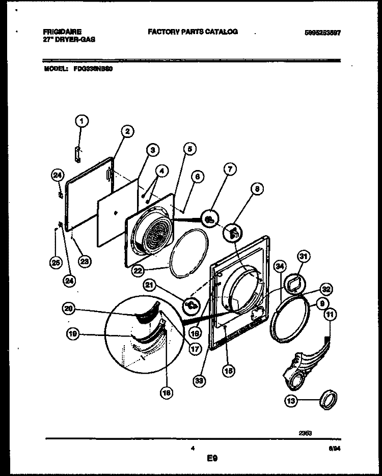 DOOR PARTS Diagram and Parts List for FDG336NBS0  Frigidaire Dryer