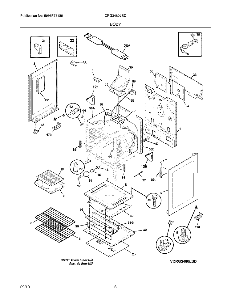 BODY Diagram and Parts List for CRG3480LSD  Crosley Range