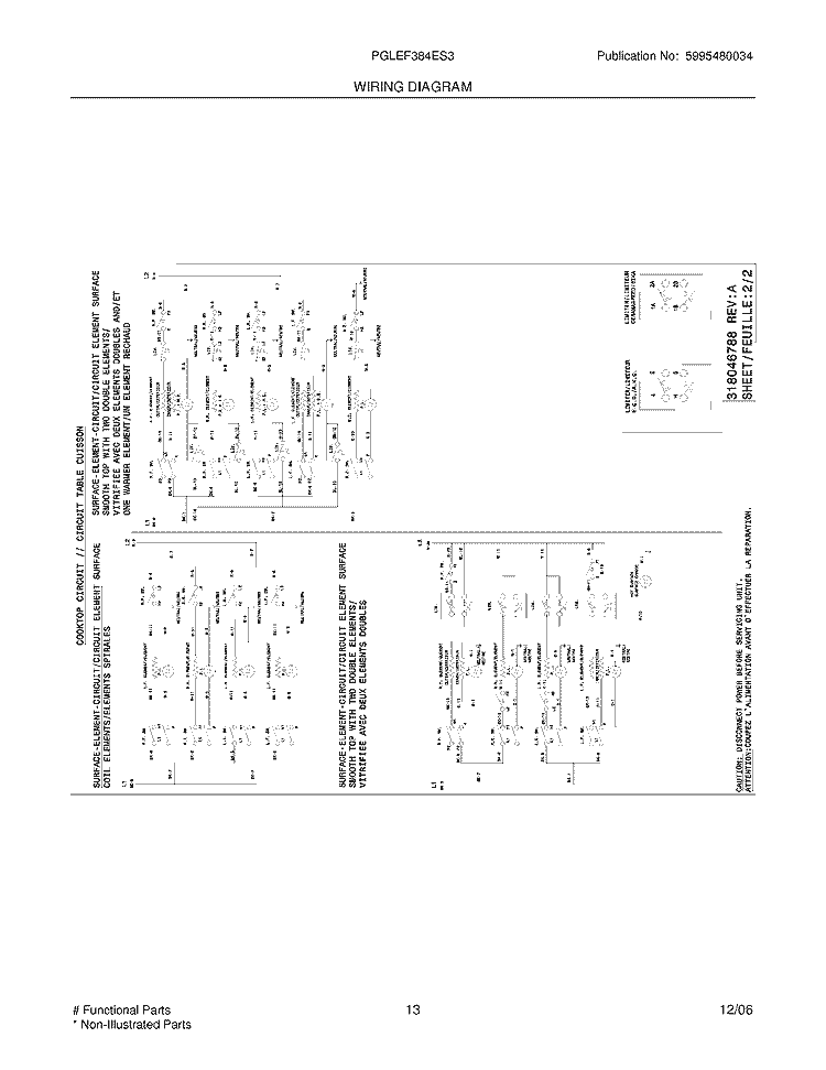 WIRING DIAGRAM Diagram and Parts List for PGLEF384ES3  Frigidaire Range