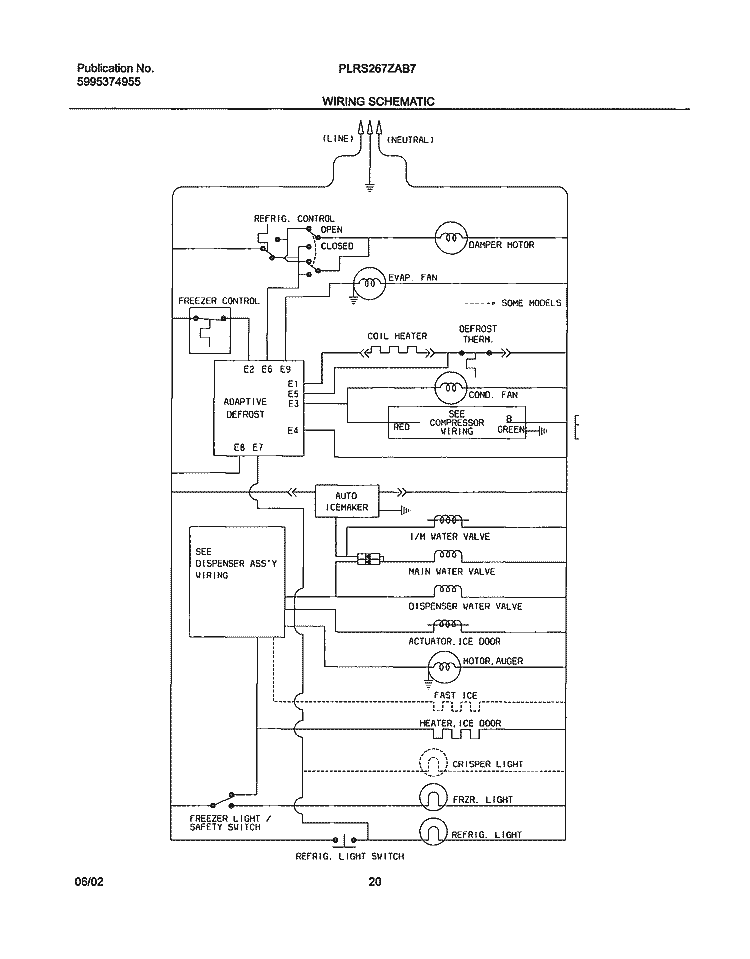 WIRING SCHEMATIC Diagram and Parts List for PLRS267ZAB7  Frigidaire Refrigerator