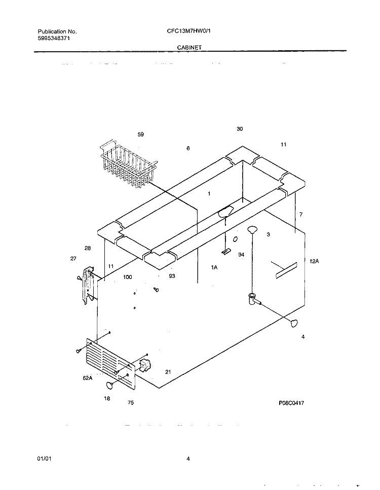 CABINET Diagram and Parts List for CFC13M7HW1  Uni Freezer