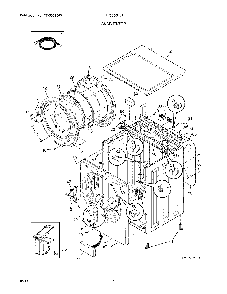 CABINET / TOP Diagram and Parts List for LTF8000FE1  Frigidaire Washer