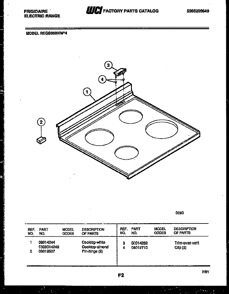 COOKTOP PARTS Diagram and Parts List for REGS38BNW4  Frigidaire Range