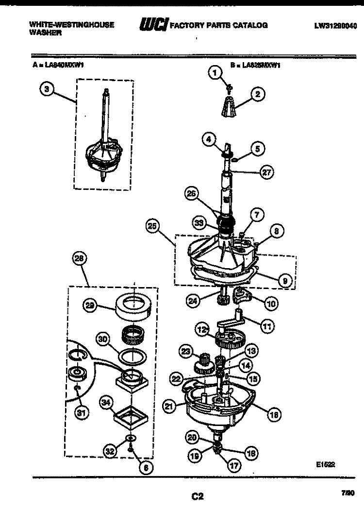 TRANSMISSION PARTS Diagram and Parts List for LA625MXD1  Frigidaire Washer