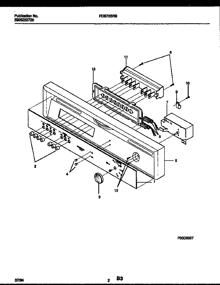 CONSOLE AND CONTROL PARTS Diagram and Parts List for FDB765RBS0  Frigidaire Dishwasher