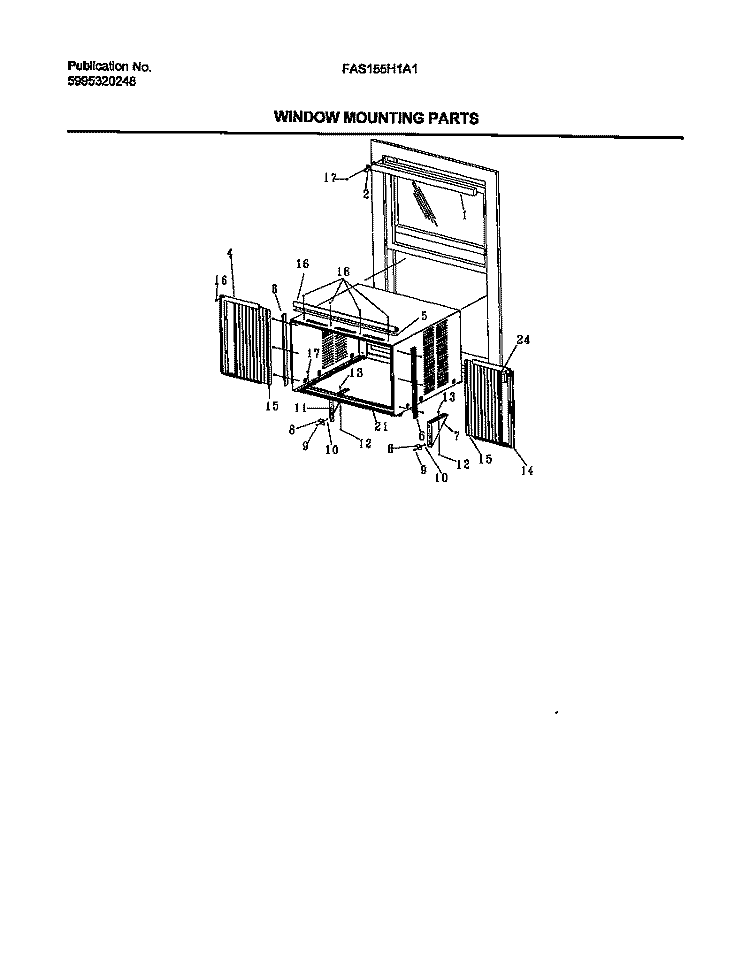 WINDOW MOUNTING PARTS Diagram and Parts List for FAS226H2A2  Frigidaire Air Conditioner
