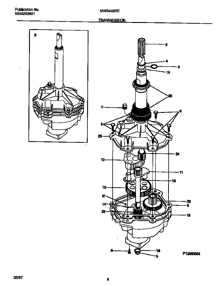 TRANSMISSION Diagram and Parts List for MWS445RES1  Frigidaire Washer