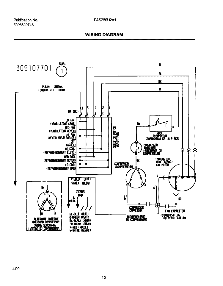 WIRING DIAGRAM Diagram and Parts List for FAS256H2A1  Frigidaire Air Conditioner