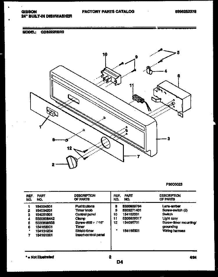 CONSOLE AND CONTROL PARTS Diagram and Parts List for GDB222RBR0  Gibson Dishwasher