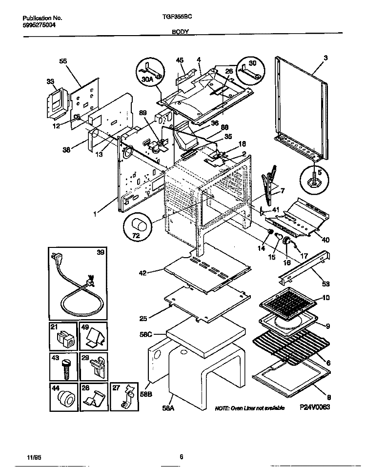 BODY Diagram and Parts List for TGF355BCWB  Tappan Range