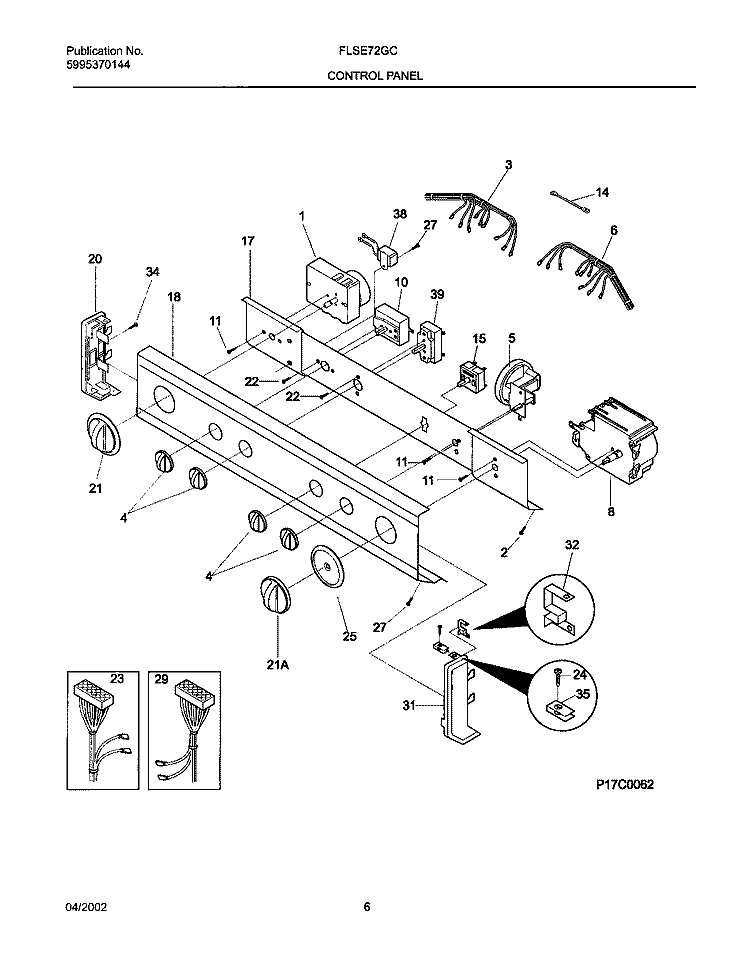 CONTROL PANEL Diagram and Parts List for FLSE72GCTC  Frigidaire Washer Dryer Combo