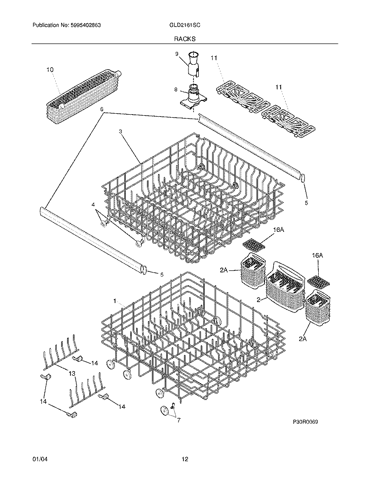 RACKS Diagram and Parts List for GLD2161SCQ1  Frigidaire Dishwasher