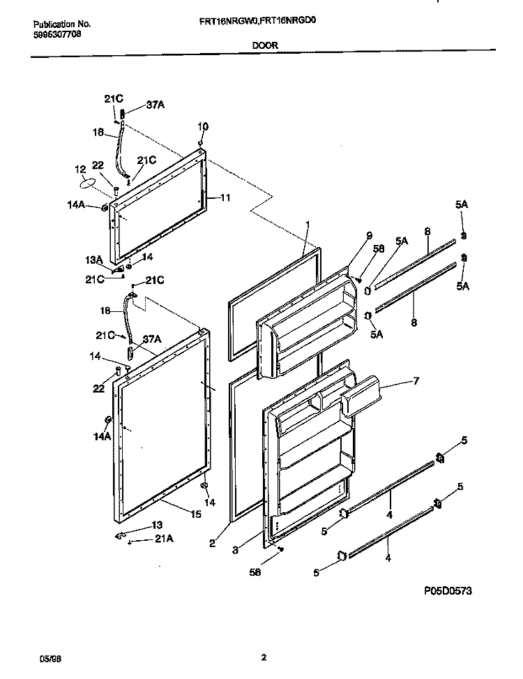 DOORS Diagram and Parts List for FRT16NRGW0  Frigidaire Refrigerator