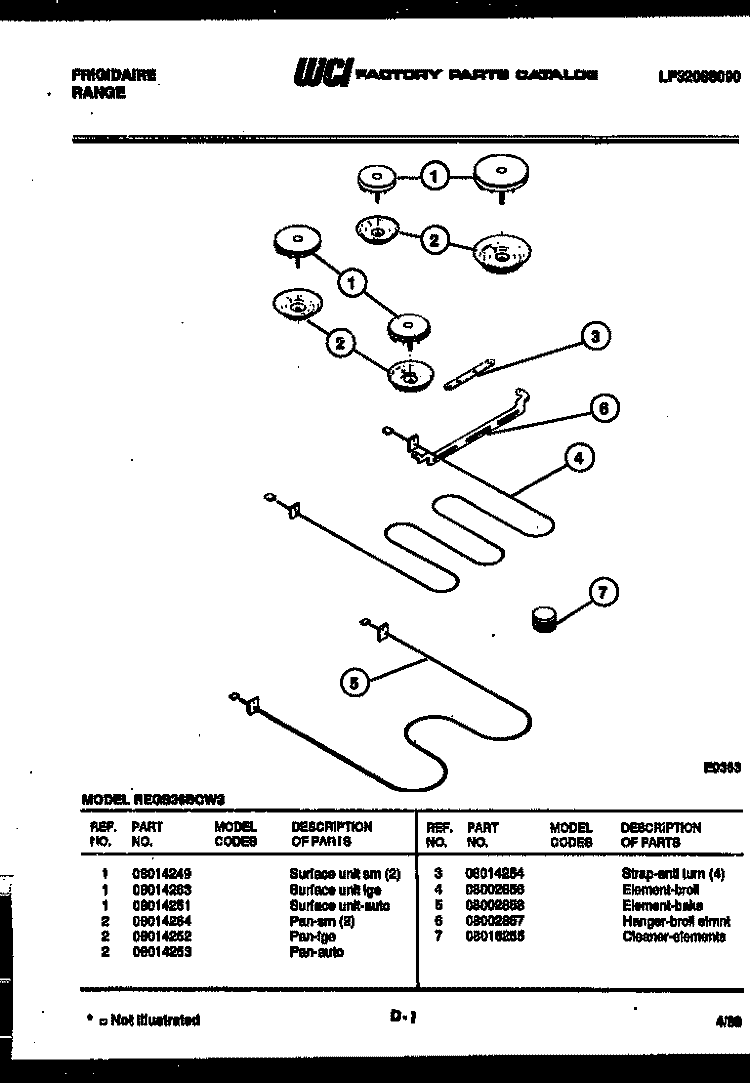 BROILER PARTS Diagram and Parts List for REGS36BCL3  Frigidaire Range