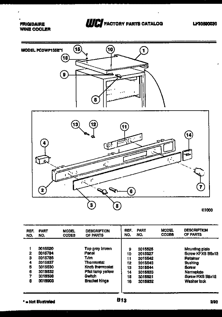 EXTERIOR PARTS Diagram and Parts List for FCDWF135E1  Frigidaire Refrigerator