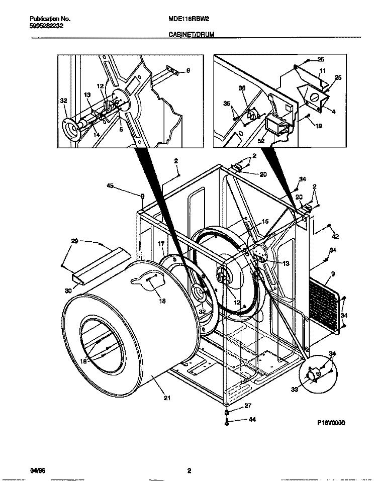 CABINET / DRUM Diagram and Parts List for MDE116RBW2  Frigidaire Dryer