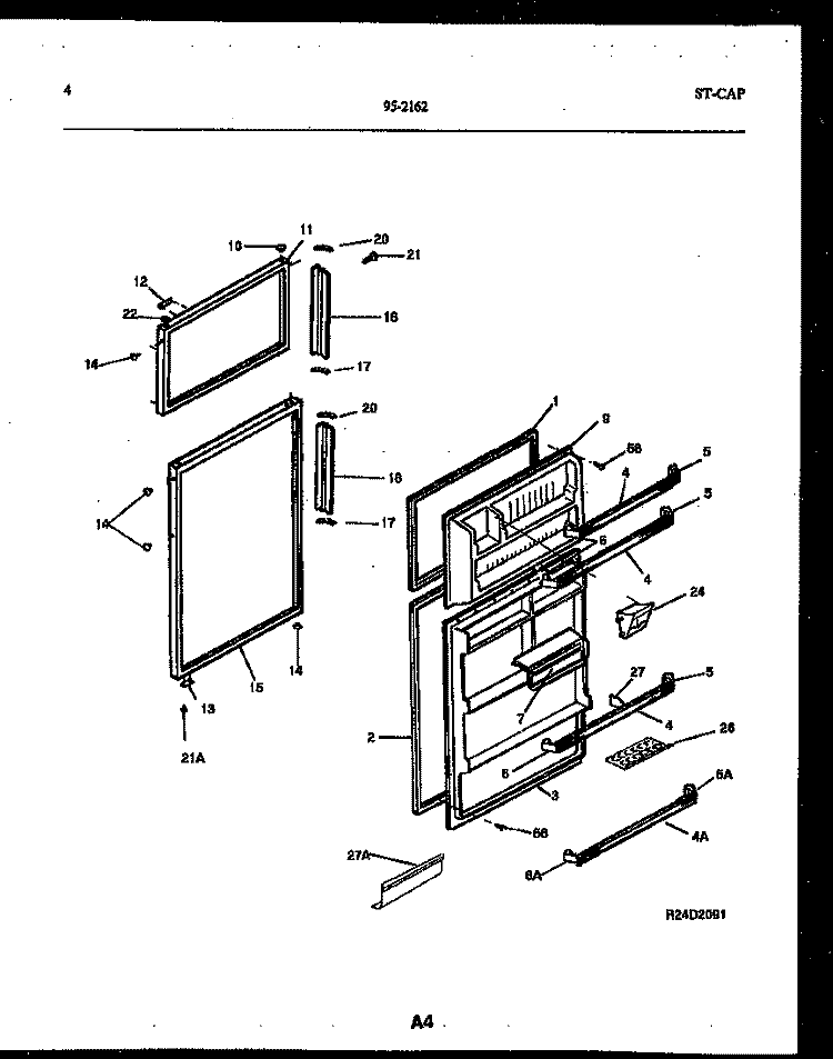 DOOR PARTS Diagram and Parts List for 95-2162-23-00  Tappan Refrigerator