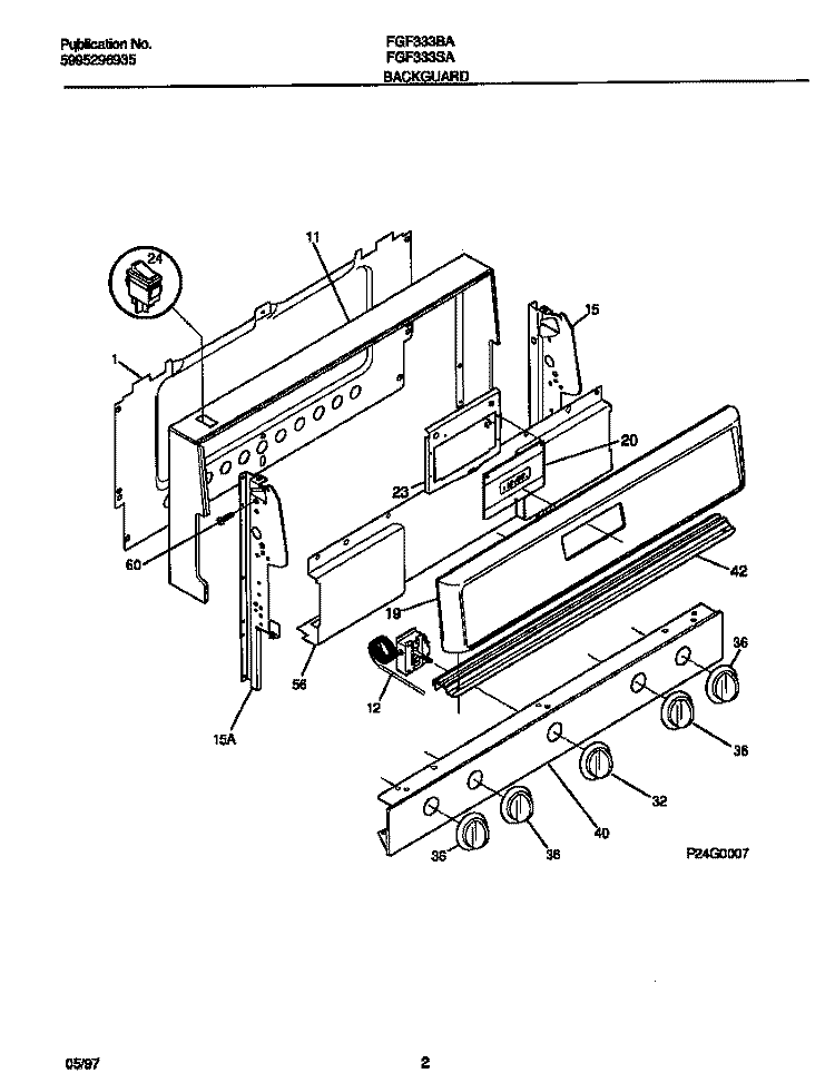 BACKGUARD Diagram and Parts List for FGF333BAWG  Frigidaire Range