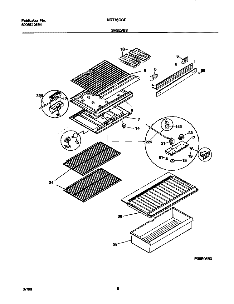 SHELVES Diagram and Parts List for MRT16CGEW4  Frigidaire Refrigerator