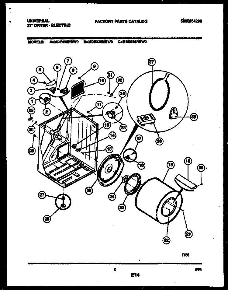 CABINET AND COMPONENT PARTS Diagram and Parts List for MDE216RBW0  Tappan Dryer