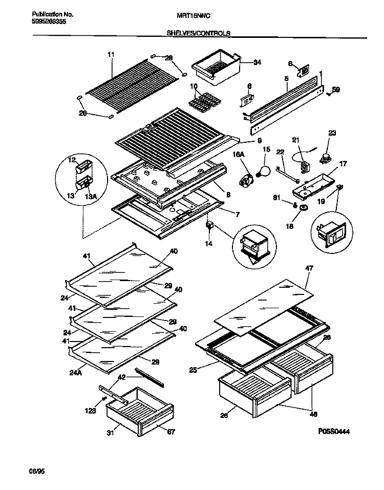 SHELVES / CONTROLS Diagram and Parts List for MRT18NNCD0  Uni Refrigerator