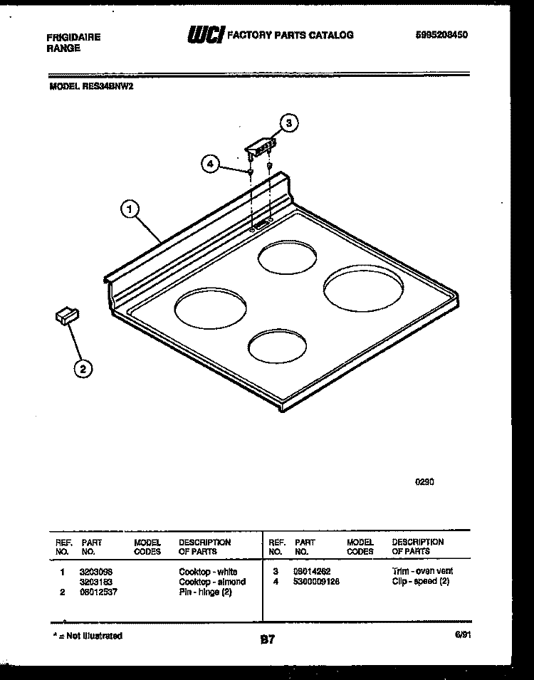 COOKTOP PARTS Diagram and Parts List for RES34BNL2  Frigidaire Range