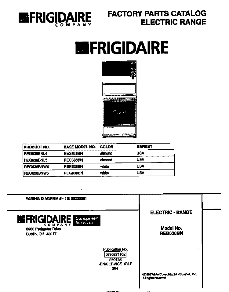 COVER Diagram and Parts List for REG638BNW5  Frigidaire Range