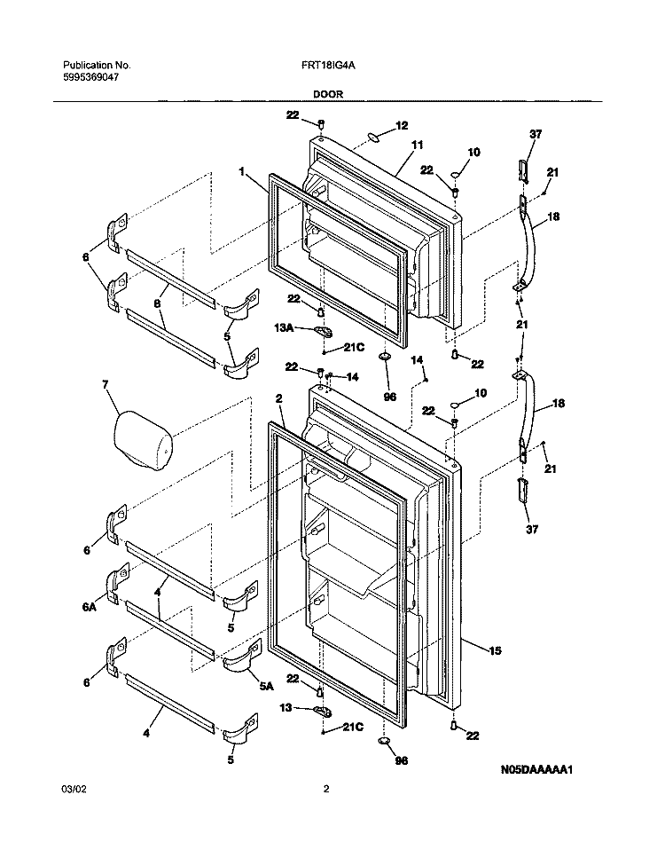 DOOR Diagram and Parts List for FRT18IG4AT4  Frigidaire Refrigerator