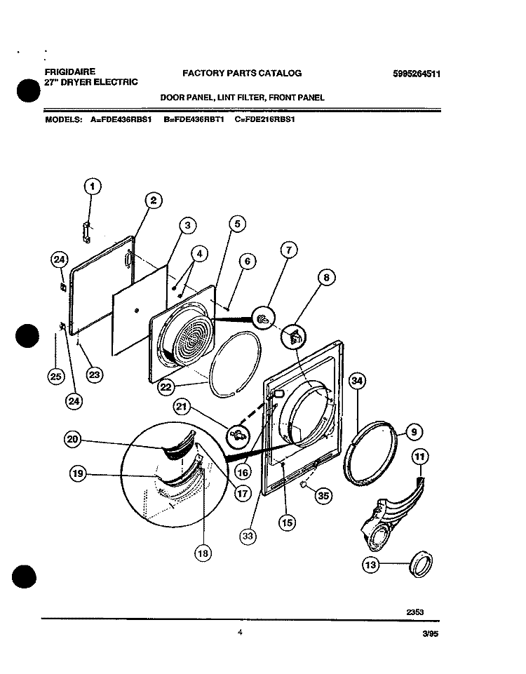 DOOR Diagram and Parts List for FDE436RBS1  Frigidaire Dryer