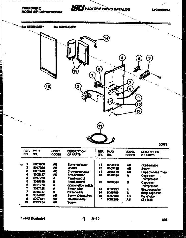 ELECTRICAL PARTS Diagram and Parts List for AR28NS5E2  Frigidaire Air Conditioner