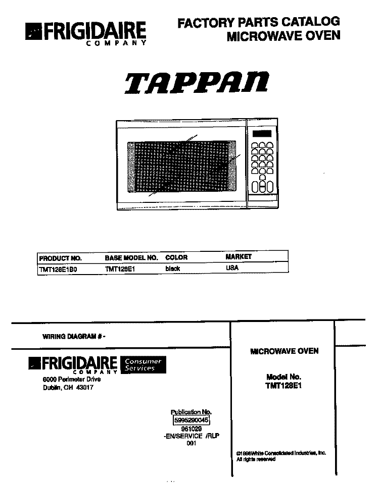 COVER Diagram and Parts List for TMT128E1B0  Tappan Microwave