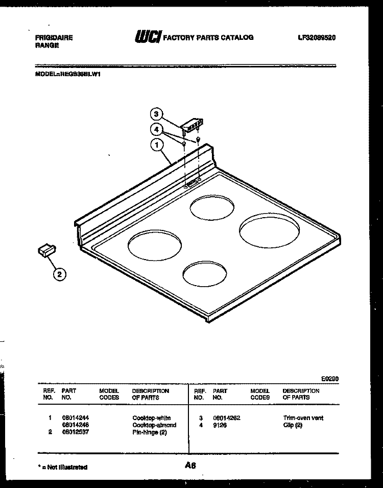 COOKTOP PARTS Diagram and Parts List for REGS38BLL1  Frigidaire Range