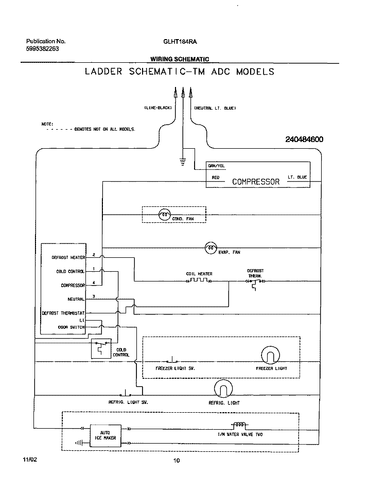WIRING SCHEMATIC Diagram and Parts List for GLHT184RAQ6  Frigidaire Refrigerator