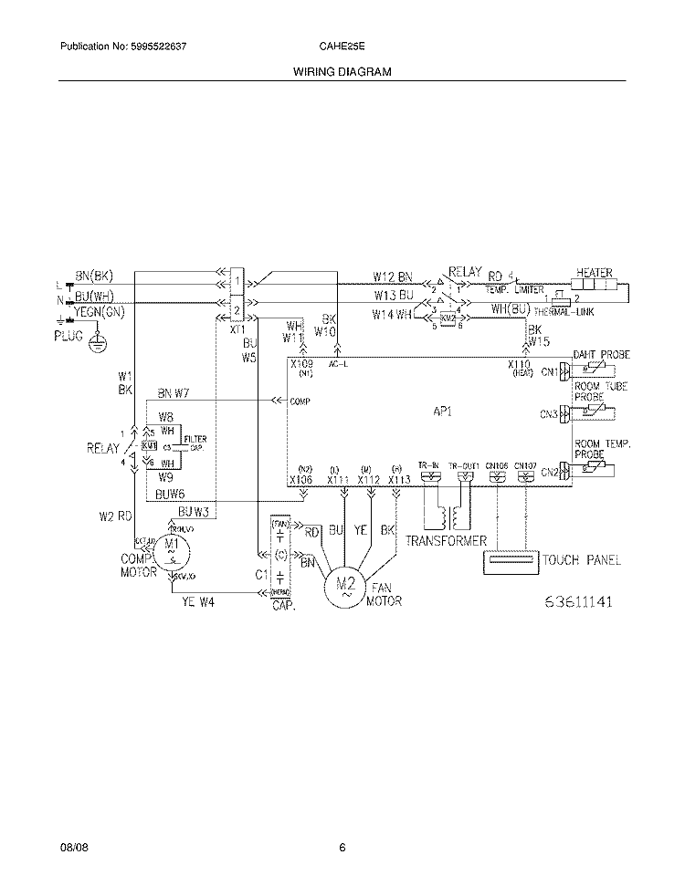 WIRING DIAGRAM Diagram and Parts List for CAHE25ER14  Frigidaire Air Conditioner