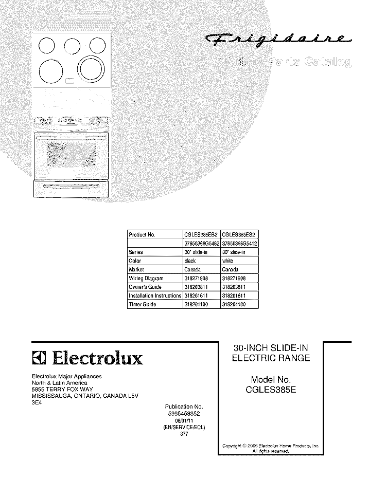 COVER Diagram and Parts List for CGLES385ES2  Frigidaire Wall Oven