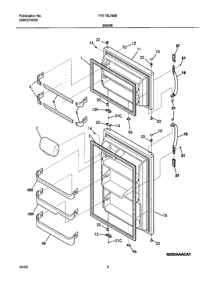 DOORS Diagram and Parts List for FRT18LN5BQ0  Frigidaire Refrigerator