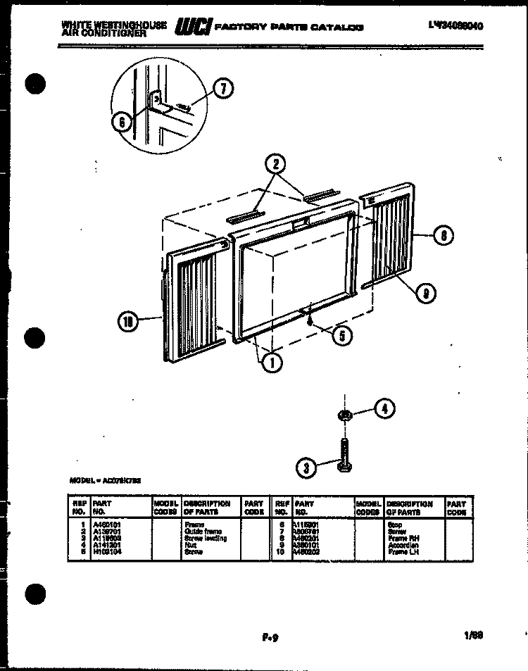 COMPRESSOR PARTS Diagram and Parts List for AH085J7T3  Frigidaire Air Conditioner