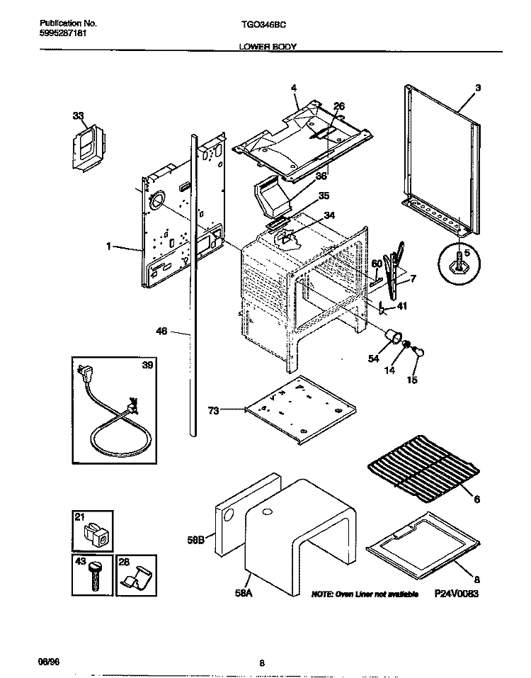 LOWER BODY Diagram and Parts List for TGO346BCDC  Tappan Range