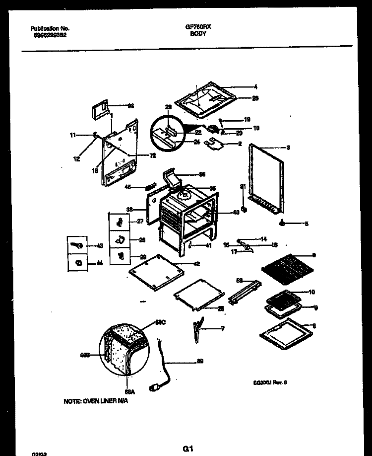 BODY PARTS Diagram and Parts List for GF760RXW1  Frigidaire Range