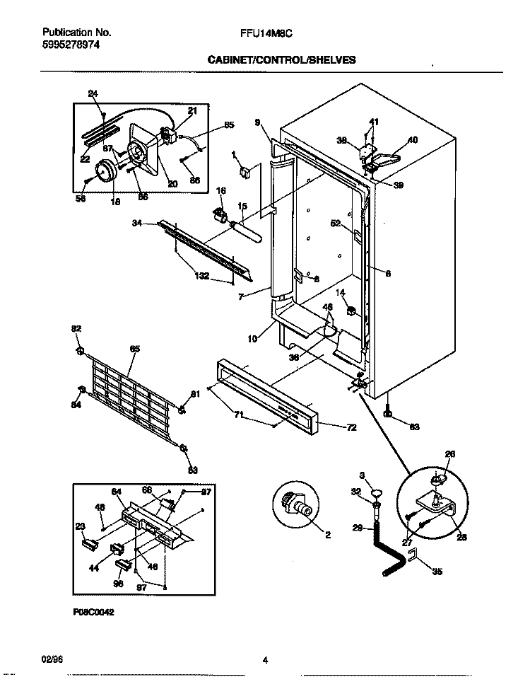 CABINET / CONTROL / SHELVES Diagram and Parts List for FFU14M8CW1  Frigidaire Freezer