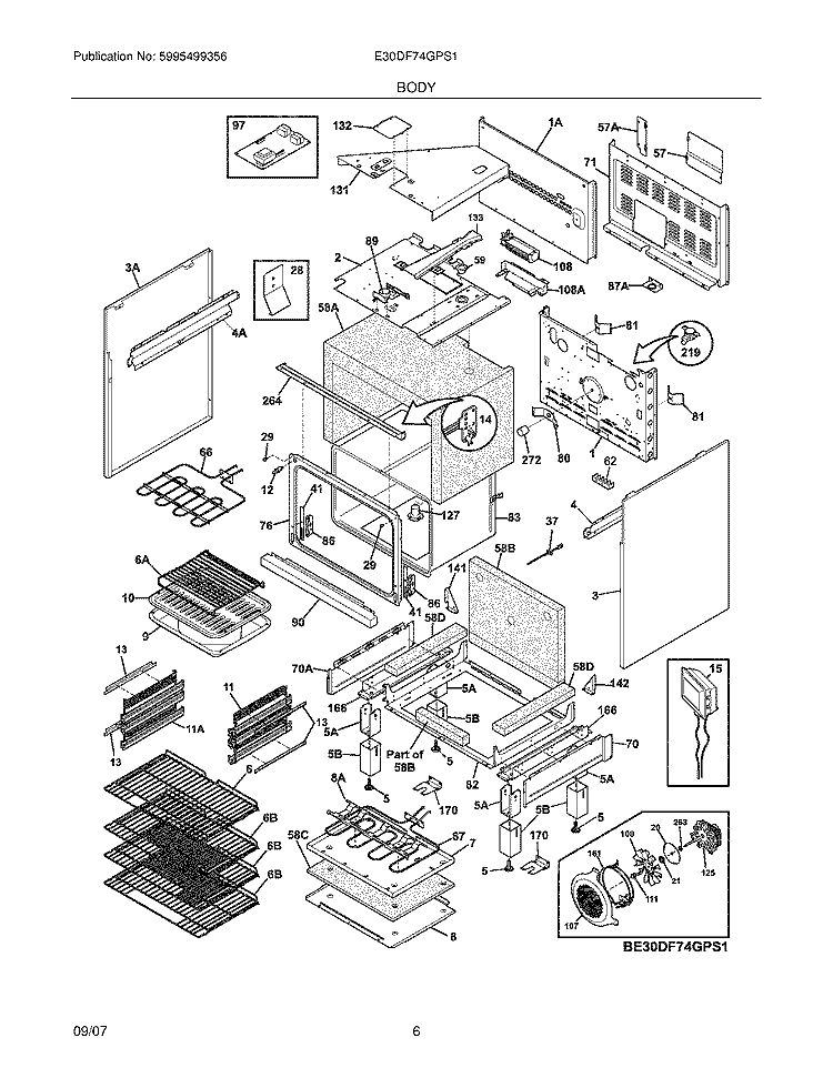 BODY Diagram and Parts List for E30DF74GPS1  Electrolux Range