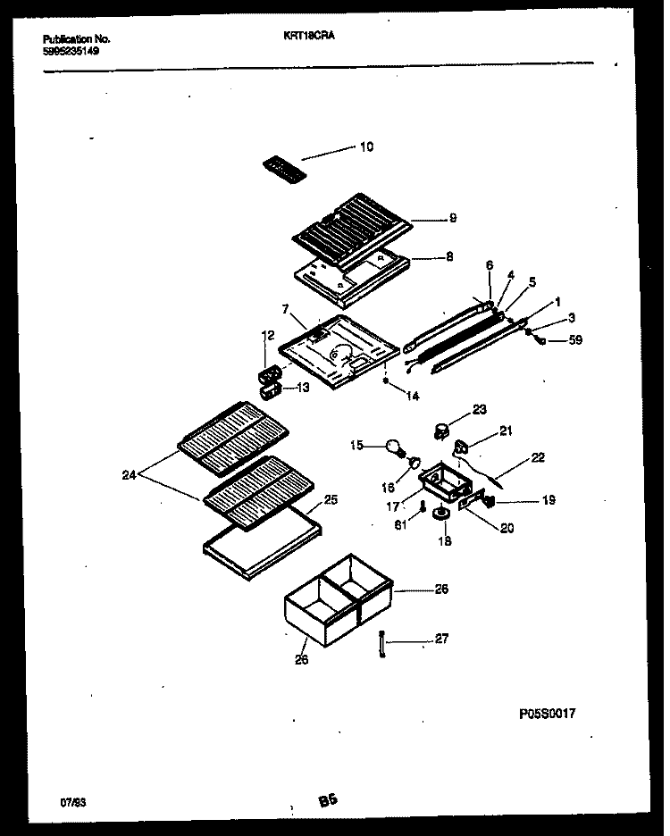 SHELVES AND SUPPORTS Diagram and Parts List for KRT18CRAW0  Kelvinator Refrigerator
