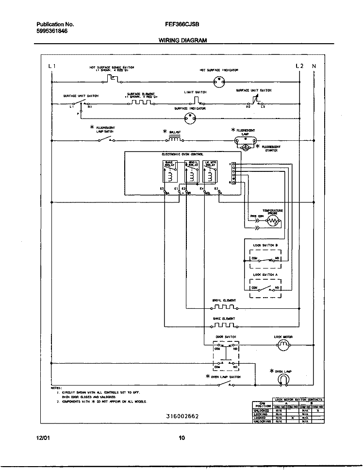 WIRING DIAGRAM Diagram and Parts List for FEF366CJSB  Frigidaire Range